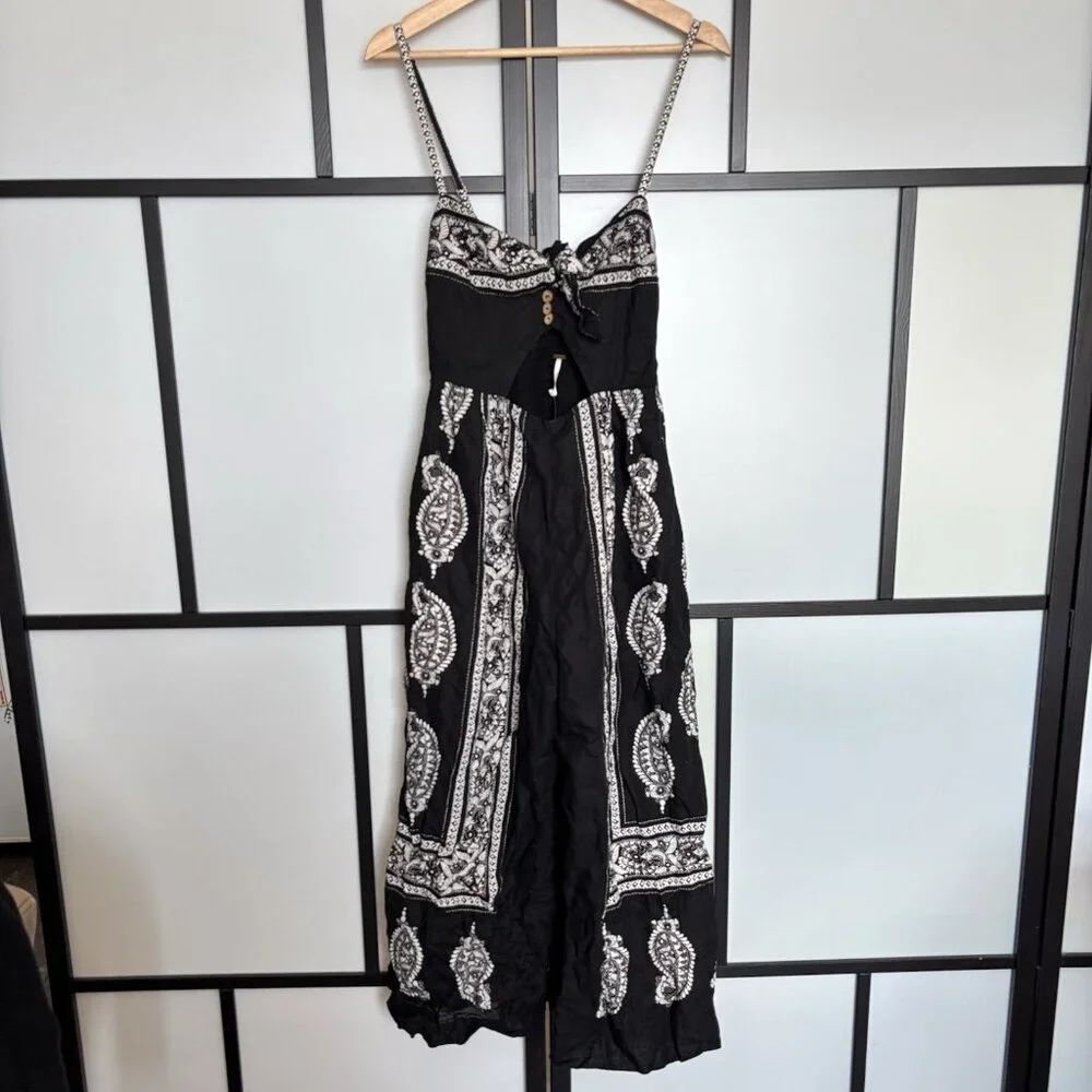 Free People Linen Blend Jumpsuit Paisley Print Size 8 Boho‎ Hippie Festival NEW